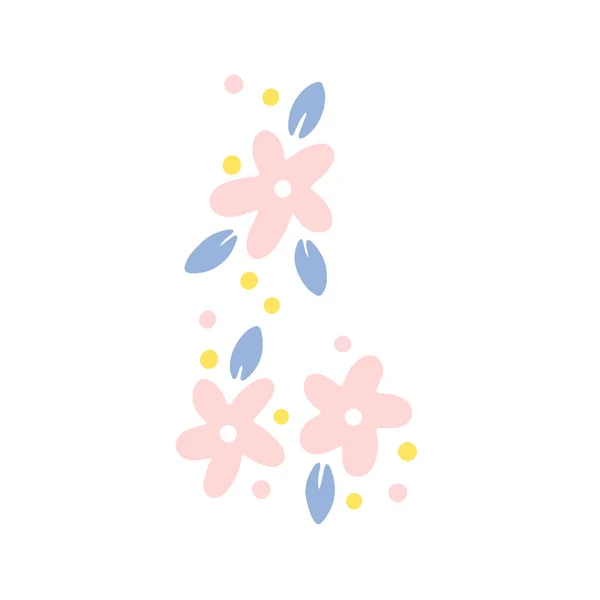 傾向のある花構成 ベクトルに葉を持つシンプルな小さなデイジー 手描き漫画Linocut隔離されたかわいい花上の白い背景 — ストックベクタ