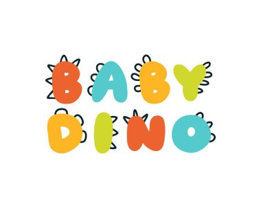 Dinozor harfleri. Bebek Dino. Karikatür İskandinav tarzında vektör çizimi. Doğum günü davetiyesi için çocuksu tasarım ya da bebek partisi, poster, kıyafet, çocuk odası duvar sanatı ve kart.