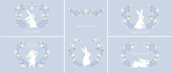 Vintage Postcard Collection Easter Hare Rabbit Dotted Easter Eggs Folk — ストックベクタ