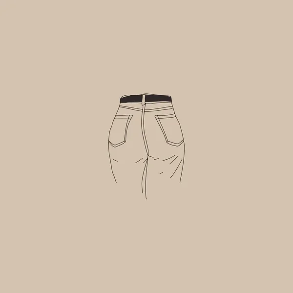 Lineart Female Figure Jeans Belt Trend Hand Drawn Minimalism Style - Stok Vektor