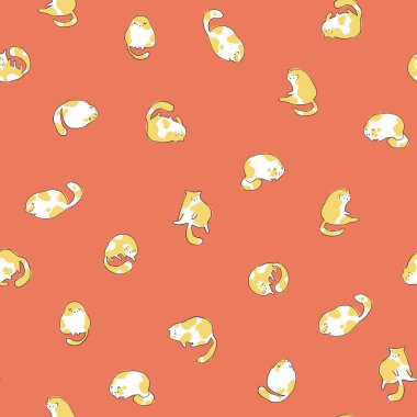 Çizim tarzı komik kediler ve tek çizgi benekleri var. Vektör kusursuz desen. Farklı pozlarda el çizimi hayvan karakterleri. Sınırlı pastel palet baskı, kumaş ve ambalaj için mükemmeldir.