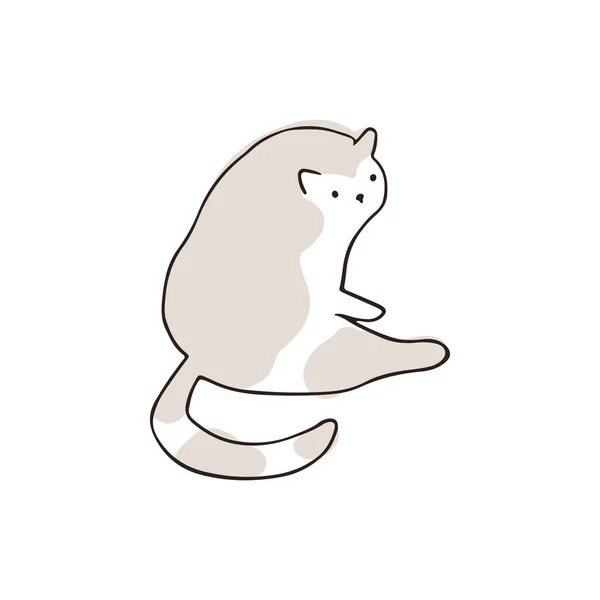 スポットと1行のスケッチスタイルで面白い猫 ベクトル絶縁ドアイラスト 可愛い太ったペットの手描き漫画のキャラクター 限られたパステルカラーは印刷に最適です — ストックベクタ