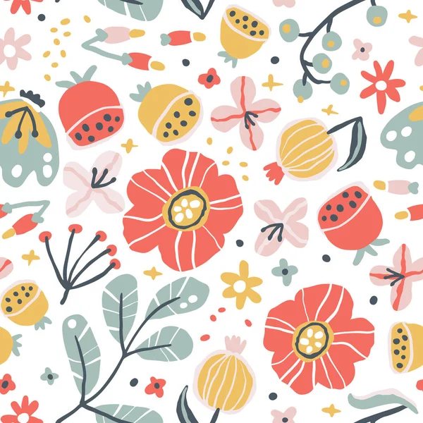 Creative Floral Seamless Pattern Sketch Style Vector Hand Drawn Illustration — Stock Vector