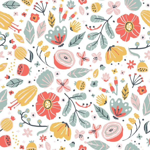 Kreatives Florales Nahtloses Muster Skizzenstil Vektor Handgezeichnete Illustration Blühender Blumen — Stockvektor