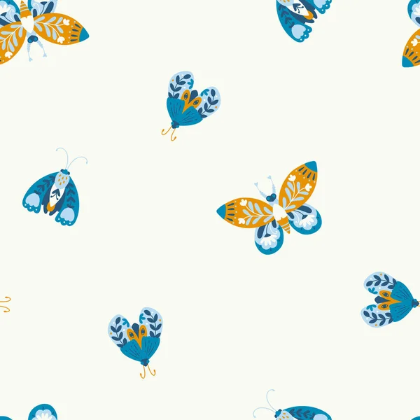 Moth Bezszwowy Wzór Motyl Ozdobiony Kolekcją Kwiatów Ręcznie Rysowane Ilustracji — Wektor stockowy