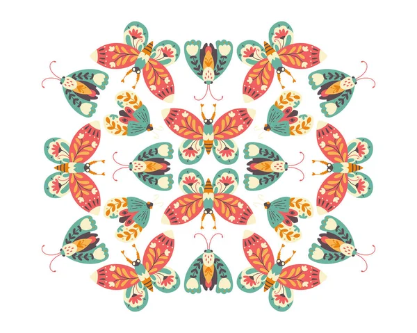 Moth Bezszwowy Wzór Motyl Ozdobiony Kolekcją Kwiatów Ręcznie Rysowane Ilustracji — Wektor stockowy