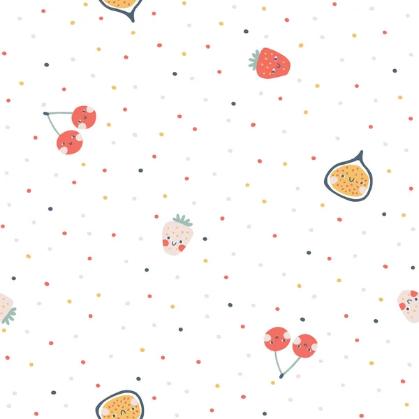 Modèle Sans Couture Fruits Fond Minimaliste Dessin Animé Vectoriel Avec — Image vectorielle