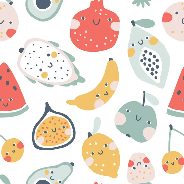 Patrón Sin Costuras Frutas Tropicales Fondo Colorido Dibujos Animados Vectorial — Vector de stock