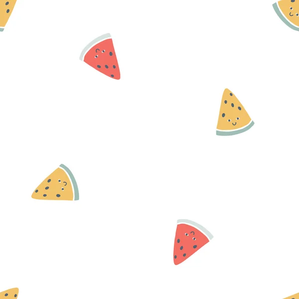 Triângulo Melancia Caráter Sem Costura Padrão Com Rosto Sorridente Doodle — Vetor de Stock