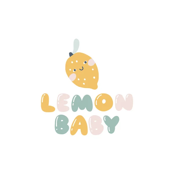 Personagem Limão Com Rosto Sorridente Inscrição Engraçada Lemon Baby Doodle — Vetor de Stock
