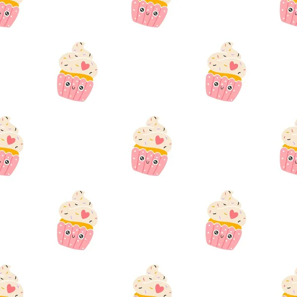 Cupcake Nahtlose Muster Mit Bonbons Streut Süßes Lächeln Handgezeichnet Kinderzimmer — Stockvektor