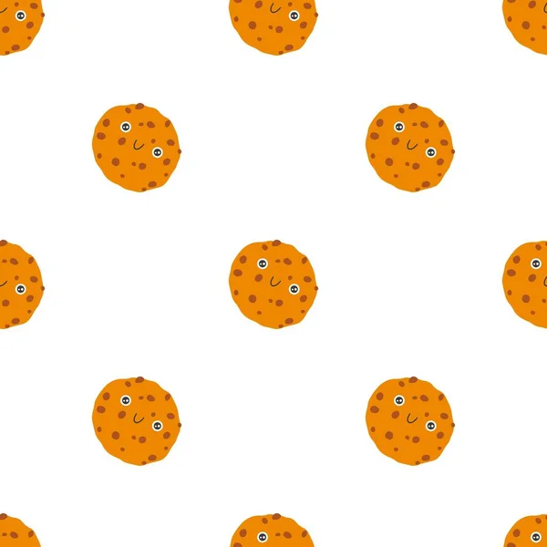 Chokolade Chip Cookies Sømløse Mønster Søde Smil Håndtegnet Børnehave Tegneserie – Stock-vektor