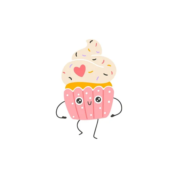 Şeker Parçacıklı Tatlı Gülüşlü Kek Çizimi Karikatür Kawaii Tatlı Karakteri — Stok Vektör