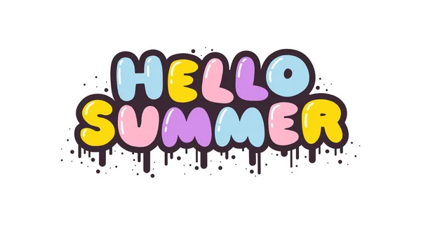 Hello Summer Lettrage Court Slogan Citation Dans Style Rétro Graffiti — Image vectorielle