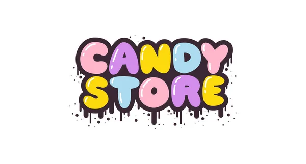 Candy Store Schriftzug Kurzer Slogan Zitat Niedlichen Retro Graffiti Stil — Stockvektor
