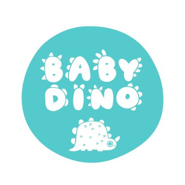 Dinozor damgası. Bebek Dino. Karikatür İskandinav tarzında vektör çizimi. Doğum günü davetiyesi için çocuksu tasarım ya da bebek partisi, poster, kıyafet, çocuk odası duvar sanatı ve kart.