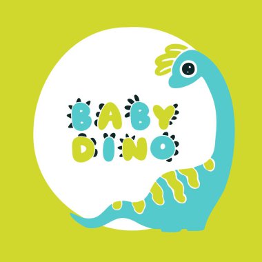 Dinozor harfleri. Dino Çocuk. Karikatür İskandinav tarzında vektör çizimi. Doğum günü davetiyesi için çocuksu tasarım ya da bebek partisi, poster, kıyafet, çocuk odası duvar sanatı ve kart.