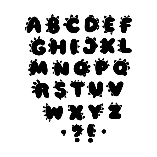 Dino Linocut Alphabet Funny Comic Font Style Simple Hand Drawn — Stock Vector