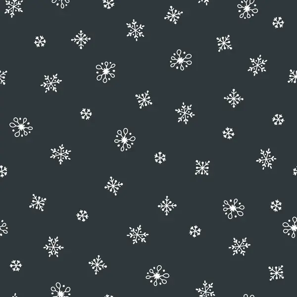 Snowflakes Winter Christmas Seamless Pattern Snowfall Vector Hand Drawn Abstract — Stock Vector