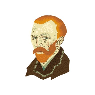 Vincent Van Gogh portrait. Modern interpretation of the style of this great artist. Hand drawn vector illustration in color palette. Isolate on a white background clipart
