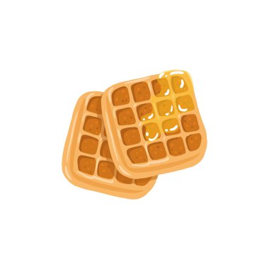 Bal şurubu soslu Belçika waffleları ulusal bir yemektir. Vektör karikatür el renkli çizimler. Beyaz arkaplanda izole et