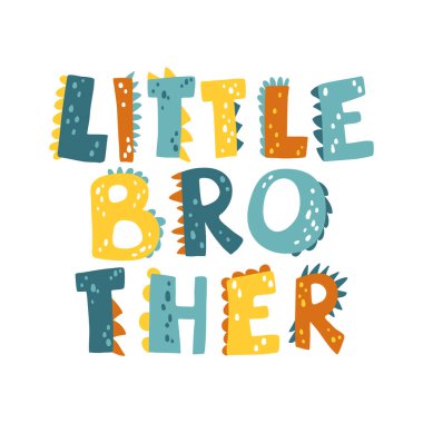 Küçük dinozor kardeş harfleri. Komik dinozor mektupları. Düz İskandinav tarzında vektör çizimi. Bebek partisi için çocuksu tasarım, poster, giysi, çocuk odası duvar sanatı, afiş ve kart..