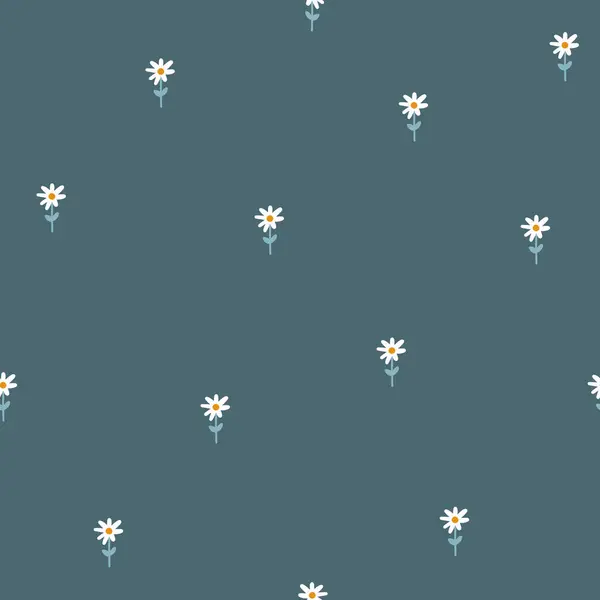 Minimalistisches Florales Nahtloses Muster Blumenwiese Frühlingsfeld Kamillenblüte Einfachen Skandinavischen Cartoon Vektorgrafiken