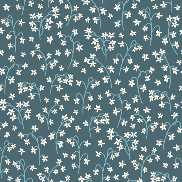 Florales Nahtloses Muster Blumenwiese Frühlingsfeld Blühender Kamillenzweig Einfachen Skandinavischen Cartoon lizenzfreie Stockvektoren