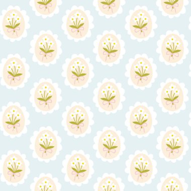 Mavi arka planda pürüzsüz desenli bir buket çiçek. Çizgi filmlerdeki sevimli el çizimi klasik illüstrasyon. Tekstil baskısı, bebek kıyafetleri, duvar kağıdı, ambalaj, ovalama için ideal.