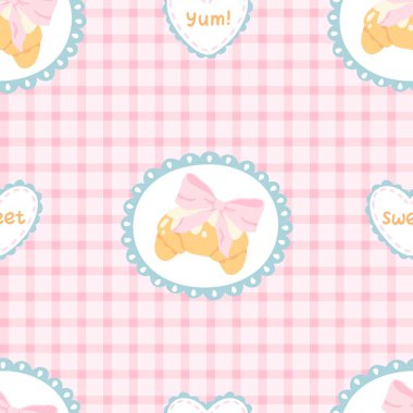 Pembe gingham arka planda ve mavi fırfırlı çerçevelerde flört eden ayçöreklerini gösteren kusursuz vektör deseni. Kız kırtasiyesi, tekstil, çocuk odası dekorasyonu ve hoş hatıra defteri tasarımları için mükemmel.