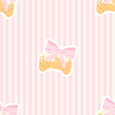 Kawaii ayçörekleriyle kusursuz vektör deseni, fiyonklu ve pembe dikey çizgili. Bebek kıyafetleri, kırtasiye malzemeleri, şirin hediye paketi ve pastel kreş tekstili için mükemmel.