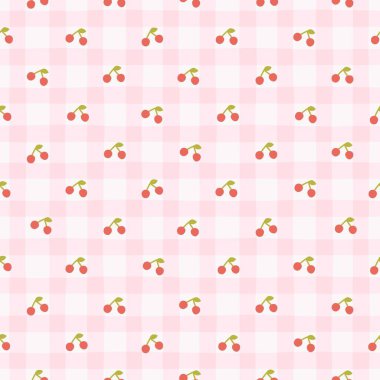 Pembe ekoseli arka planda küçük, kirazsız bir desen. Elle çizilmiş şirin bir çizgi film çizimi. Yazdırma, bebek kıyafetleri, duvar kağıdı, ambalaj, yapıştırma kitabı için ideal