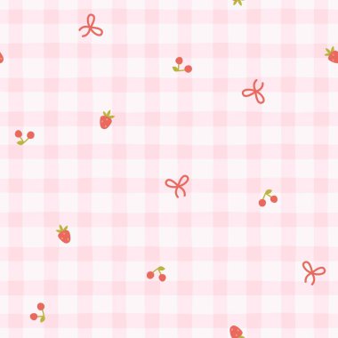 Küçük bir kiraz, çilek ve dikişsiz yay deseni. Elle çizilmiş şirin bir çizgi film çizimi. Yazdırma, bebek kıyafetleri, duvar kağıdı, ambalaj, yapıştırma kitabı için ideal