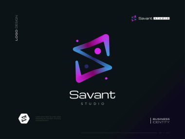Noktalı S Harfi Logo Tasarımı Renkli Gradyan Biçimi. İş ve Teknoloji Logosu İçin Uygun
