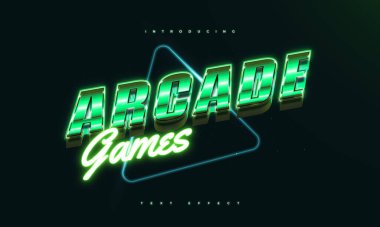 Retro Biçimli Arcade Oyun Metni 3 boyutlu ve Neon Efektli