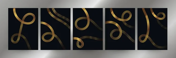 Элегантный Premium Cover Design Set Черным Фоном Золотыми Линиями Подходит — стоковый вектор
