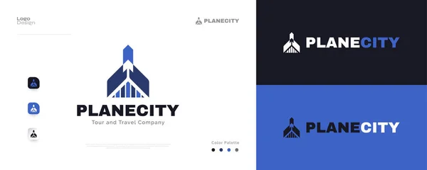 Abstract Plane City Logo Design Logotipo Cidade Seta Ícone Para —  Vetores de Stock