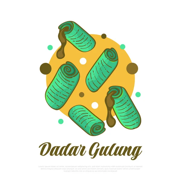 Ręcznie Rysowane Indonezyjskie Tradycyjne Jedzenie Nazwie Dadar Gulung Indonezyjski Przekąska — Wektor stockowy