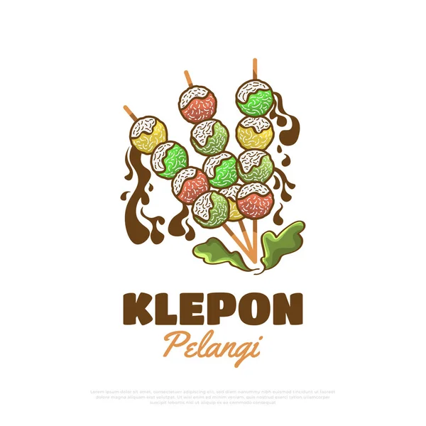 Klepon Pelangi Indonezyjskie Tradycyjne Jedzenie Lub Przekąski Ilustracja Wektora Narysowanego — Wektor stockowy
