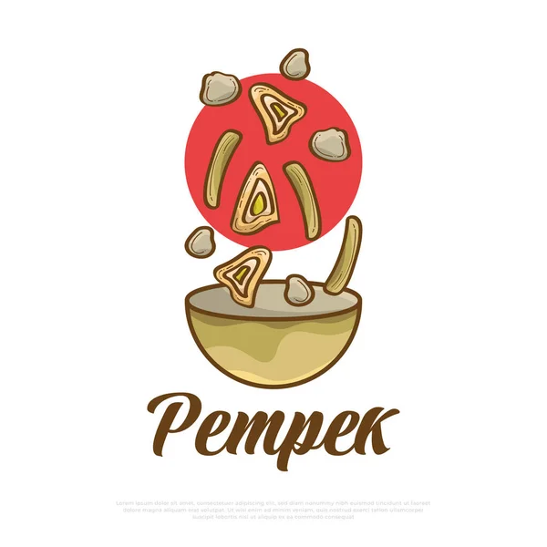 Ilustración Pempek Cayendo Tazón Comida Tradicional Indonesia Cocina Tradicional Palembang — Archivo Imágenes Vectoriales