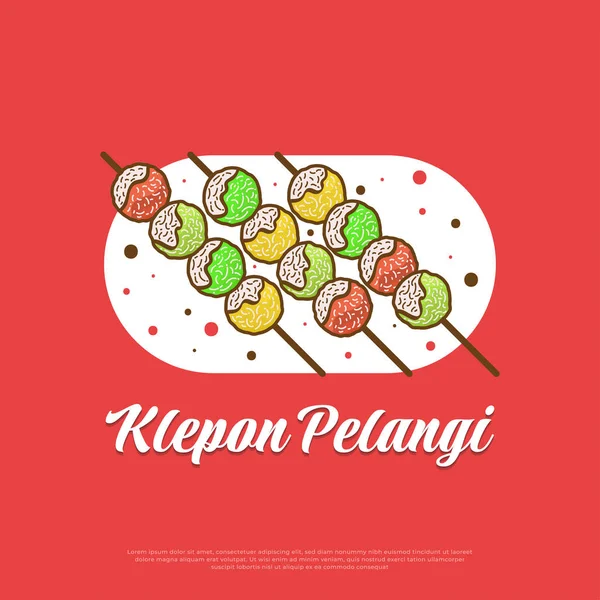 Klepon Pelangi Comida Tradicional Indonesia Aperitivos Ilustración Vectorial Dibujada Mano — Archivo Imágenes Vectoriales