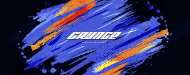 Abstract and Colorful Brush Background with Halftone Effect. Brush Stroke Illustration for Banner, Poster, or Sports Background. Scratch and Texture Elements For Design