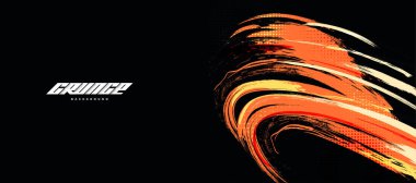 Abstract Grunge Background with Orange Brush and Halftone Effect Isolated on Black Background. Sport Banner or Background. Scratch and Texture Elements For Design