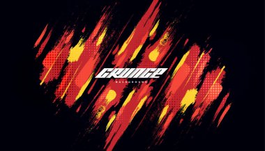 Red and Yellow Brush Background with Halftone Effect Isolated on Black Background. Sport Banner with Brush Stroke Illustration
