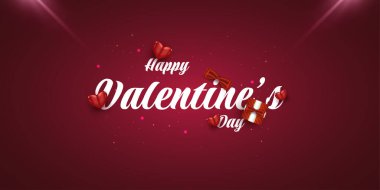Valentine's Day Background with Red Heart and Gift Box Illustration and Shining Red Light. Valentine's Day Typography for Card or Banner
