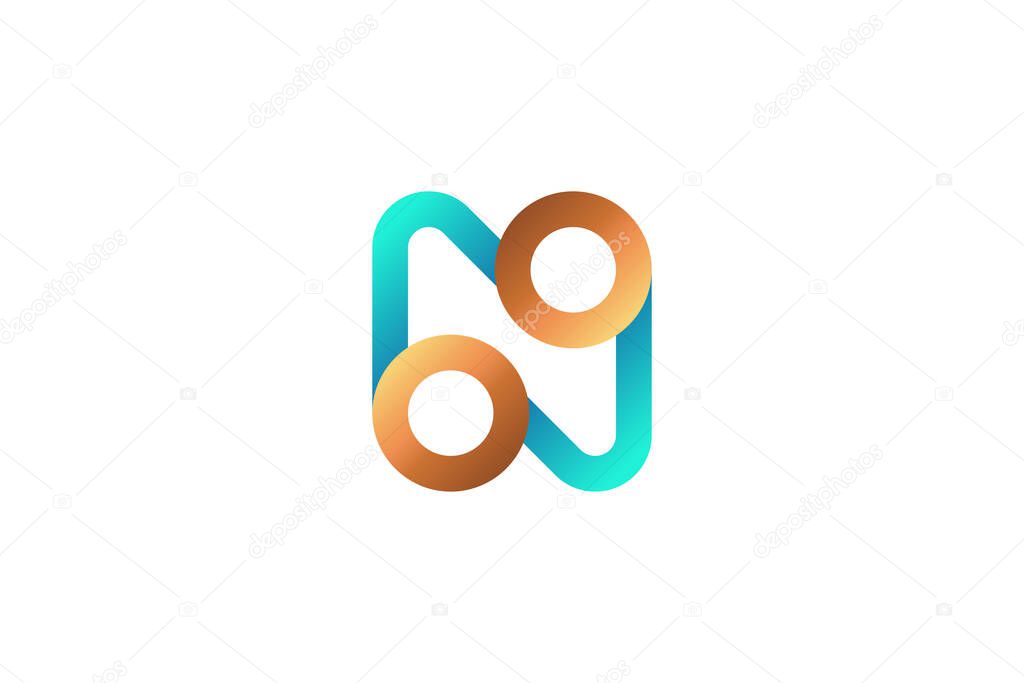 Abstract and Modern Letter N Logo Design with Linked Concept in Blue and Gold Gradient Style