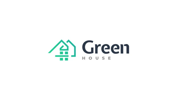 Simple Minimalist Green House Logo Linear Concept Suitable Real Estate — Stockvektor