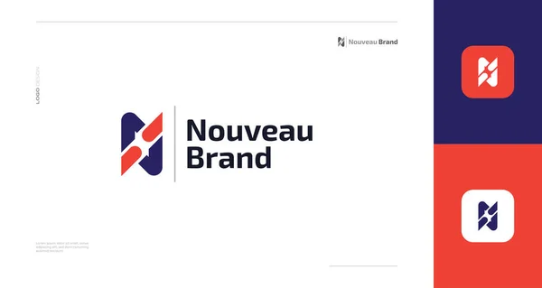 概要ビジネスとテクノロジーのブランドアイデンティティのための接続されたチェーンコンセプトを持つ文字Nのロゴデザイン — ストックベクタ