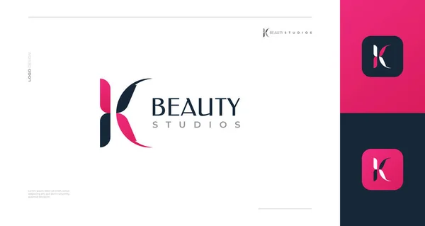 雅致简约的字母K标志设计 配上粉色与蓝色搭配 适合美容美发 水疗或精品品牌标志 — 图库矢量图片