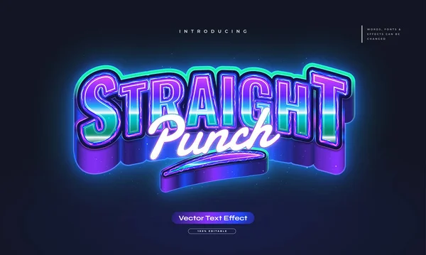 Straight Punch Tekst Met Retro Stijl Kleurrijk Neon Effect — Stockvector